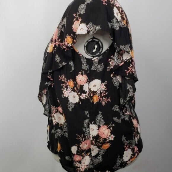 Torrid Semi Sheer Floral Pleated Ruffle Button Black Shirt Size 2X - Picture 4 of 11